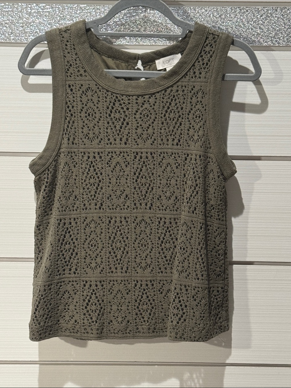 LOFT Olive Open-Knit Sleeveless Tank